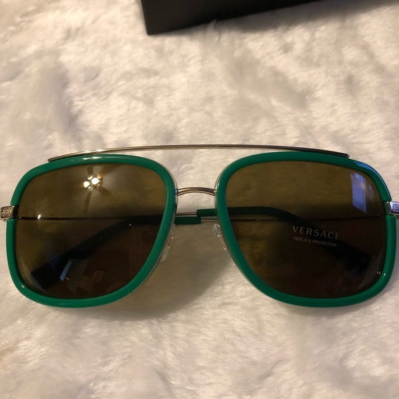 Versace Sunglasses Green Square Pop Chic AUTHENTIC - Picture 2 of 5